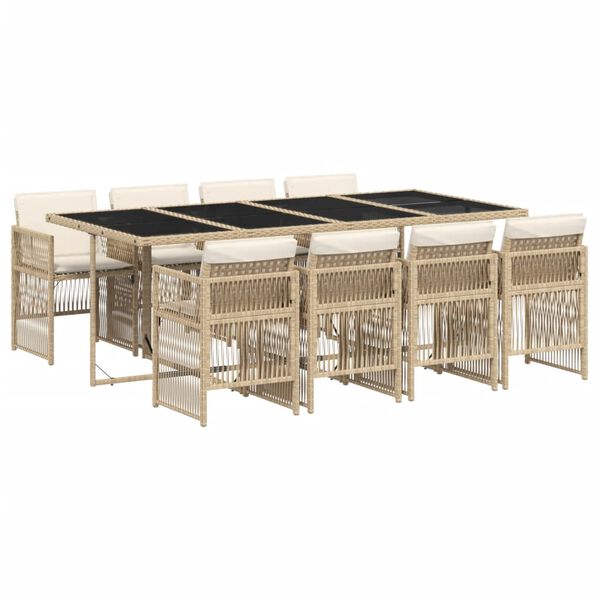 vidaXL Set comedor de jard&iacute;n 9 pzas con cojines rat&aacute;n sint&eacute;tico beige