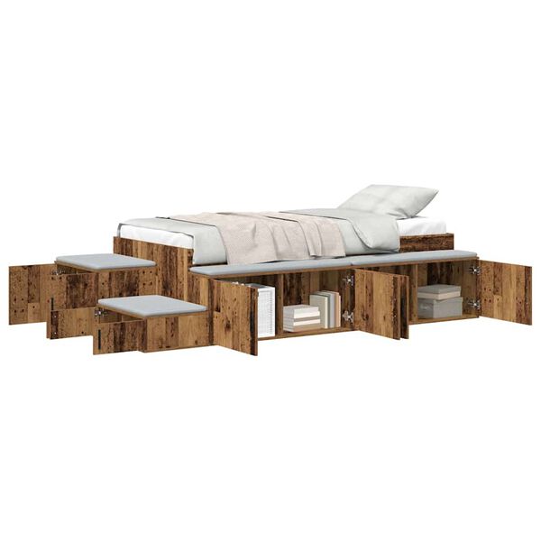 vidaXL Cama con almacenamiento Madera Vieja 90 cm Madera contrachapada