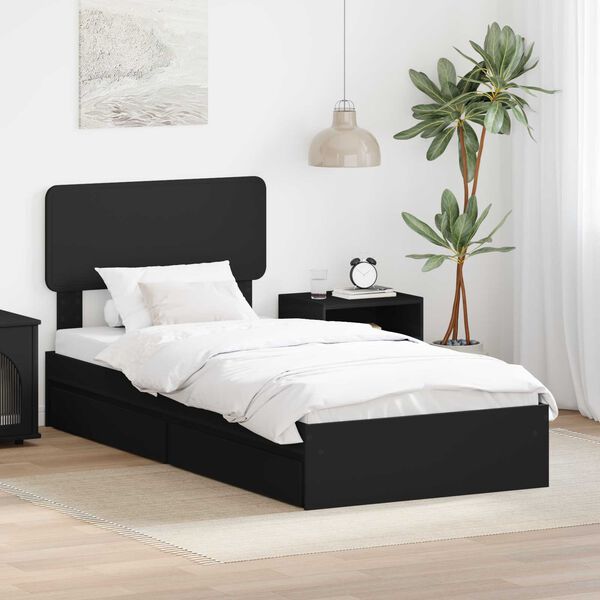 vidaXL Cama con almacenamiento Negro 100 x 200 cm Madera de ingenier&iacute;a