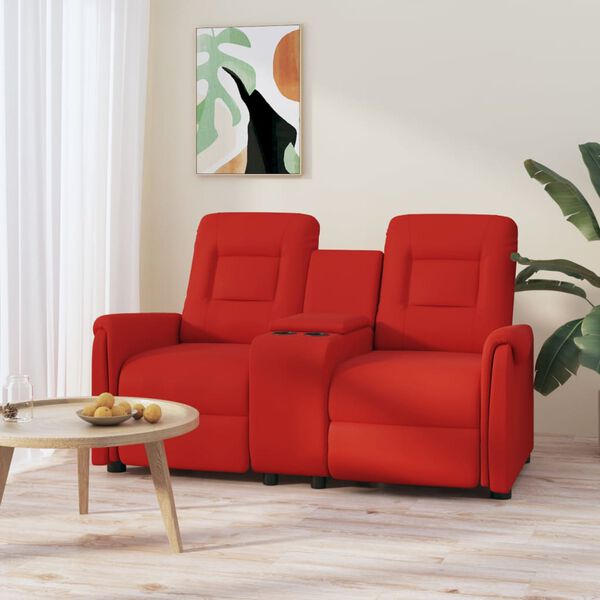 vidaXL Sill&oacute;n reclinable 2 plazas posavasos cuero sint&eacute;tico rojo tinto