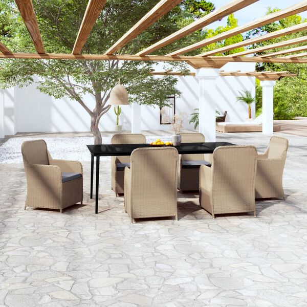 vidaXL Juego de comedor para jardín 7 piezas con cojines marrón