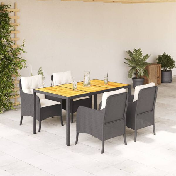 vidaXL Set de muebles jard&iacute;n 5 pzas con cojines rat&aacute;n sint&eacute;tico negro