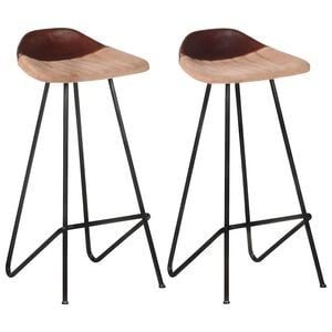 vidaXL Taburetes de cocina 2 unidades cuero aut&eacute;ntico marr&oacute;n