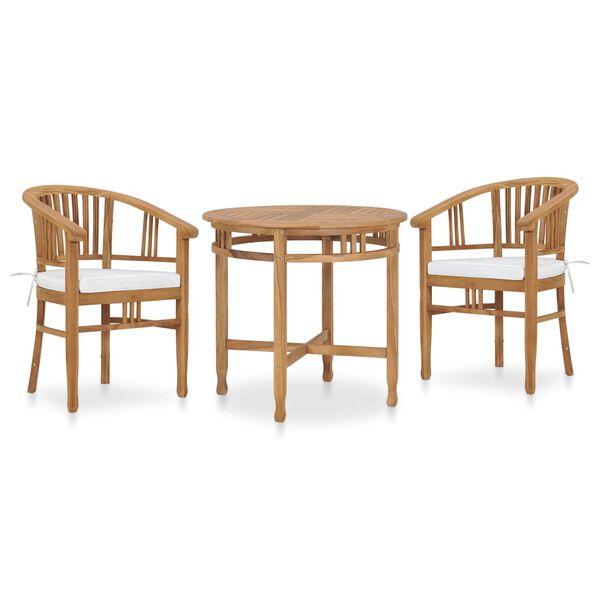 vidaXL Set de comedor de jard&iacute;n 3 pzas y cojines madera maciza de teca