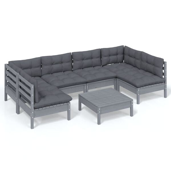 vidaXL Muebles de jard&iacute;n 7 pzas y cojines gris madera maciza de pino