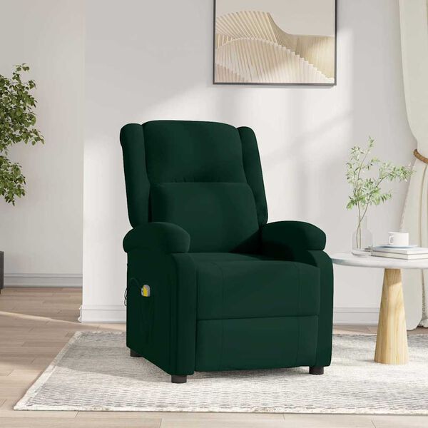 vidaXL Sill&oacute;n de masaje el&eacute;ctrico terciopelo verde oscuro