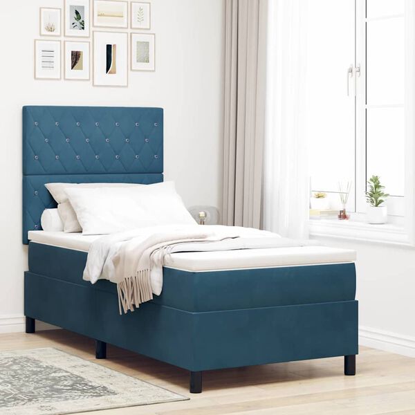 vidaXL Cama tipo Box Spring Azul Oscuro 90 x 200 cm Terciopelo