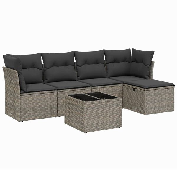 vidaXL Set de muebles de jard&iacute;n 6 pzas y cojines rat&aacute;n sint&eacute;tico gris
