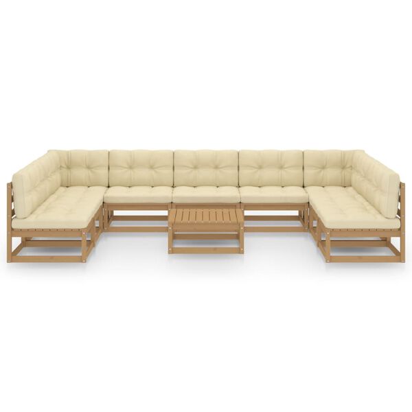 vidaXL Set de muebles de jard&iacute;n 10 pzs cojines madera pino marr&oacute;n miel