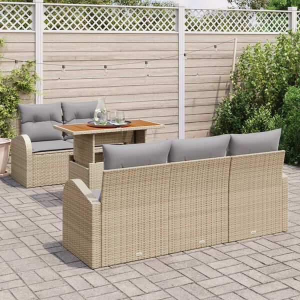 vidaXL Conjunto de sof&aacute; de jard&iacute;n 6 pcs Beige Polirat&aacute;n