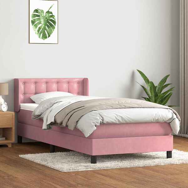 vidaXL Cama box spring con colch&oacute;n terciopelo rosa 80x220 cm