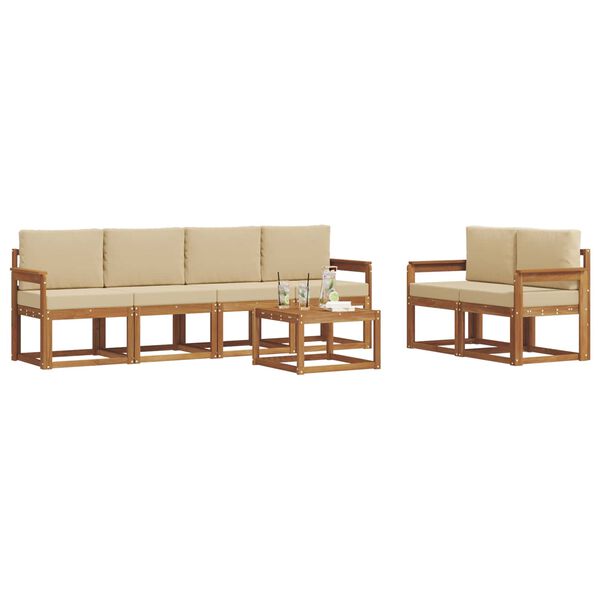vidaXL Conjunto de sof&aacute;s de exterior con coj&iacute;n 7 pcs Natural y Beige