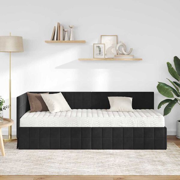 vidaXL Estructura de Cama Esquina con Colch&oacute;n 2 pcs Negro Terciopelo