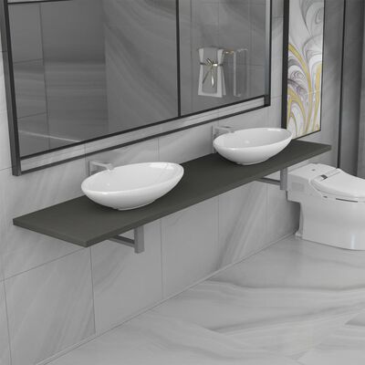 vidaXL Conjunto de muebles de baño de tres piezas cerámica gris