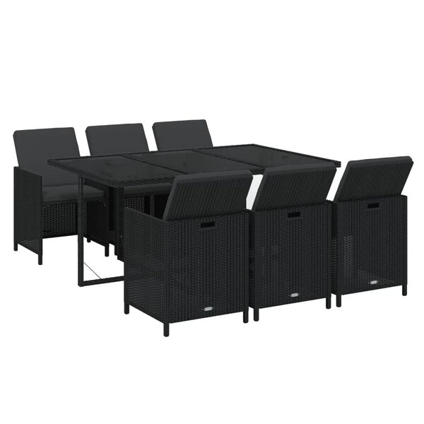 vidaXL Set de comedor de jard&iacute;n 7 pzas y cojines rat&aacute;n sint&eacute;tico negro