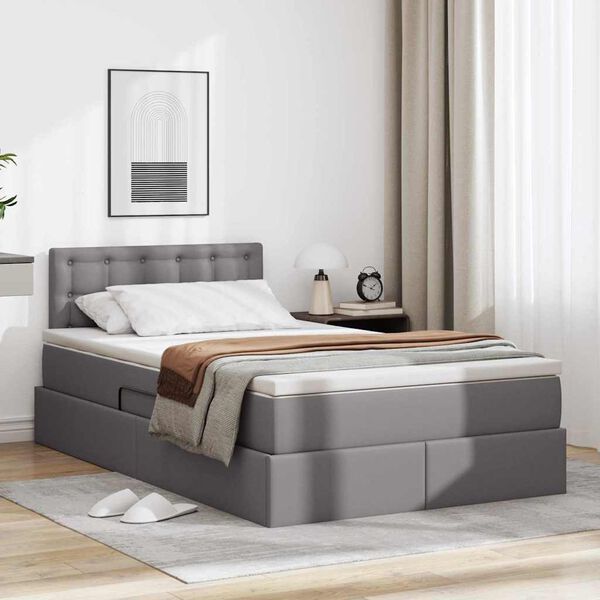 vidaXL Cama con almacenamiento Gris 120 x 190 cm Cuero sintético