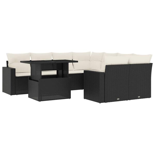 vidaXL Set de sof&aacute;s de jard&iacute;n 8 piezas y cojines rat&aacute;n sint&eacute;tico negro