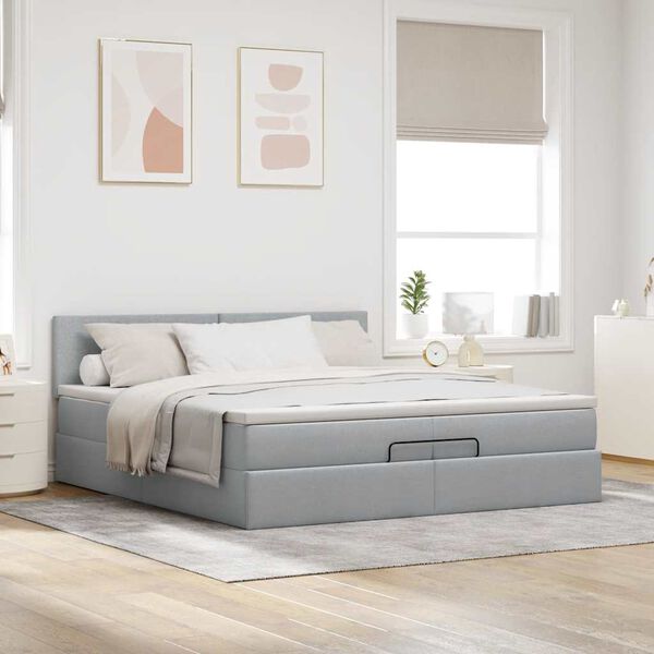 vidaXL Estructura de cama otomana con colchón gris claro 200x200 cm