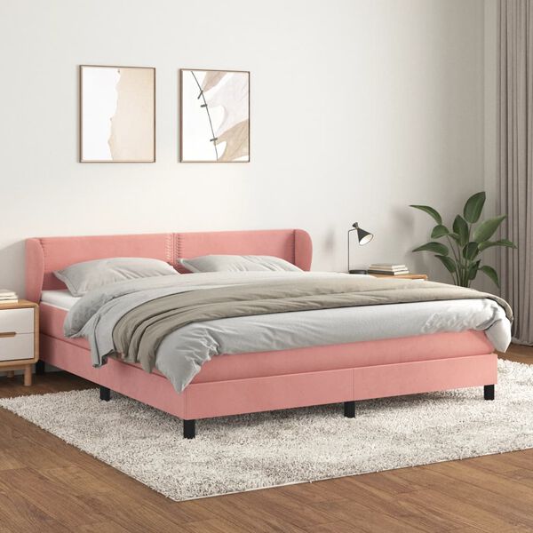 vidaXL Cama box spring con colch&oacute;n terciopelo rosa 180x200 cm