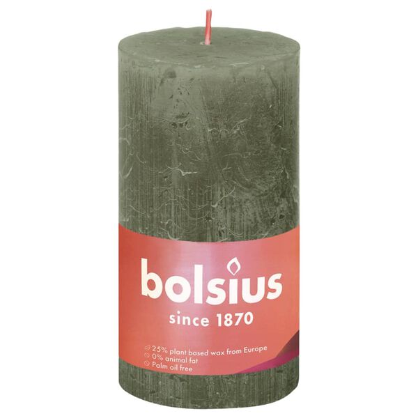 Bolsius Velas r&uacute;sticas Shine 4 unidades verde oliva 130x68 mm