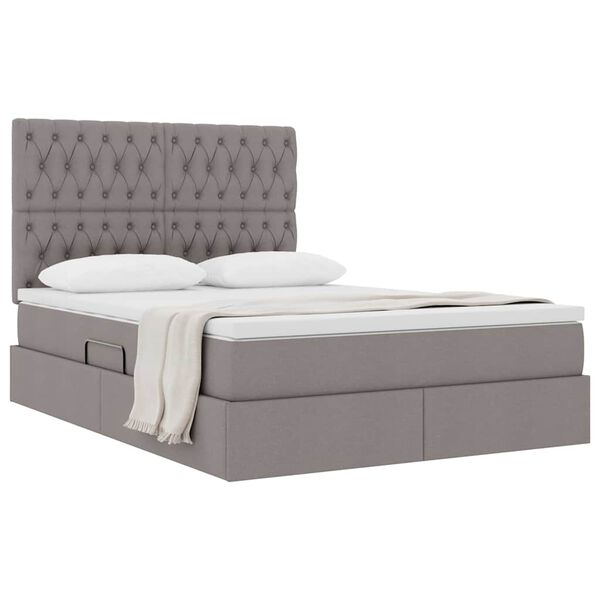 vidaXL Cama con almacenamiento y colch&oacute;n Taup&eacute; 140 x 190 cm Poli&eacute;ster