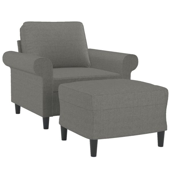 vidaXL Sill&oacute;n con taburete tela gris oscuro 60 cm