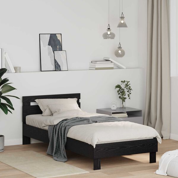 vidaXL Estructura de cama con cabecera Roble Negro 98.5 x 200 cm