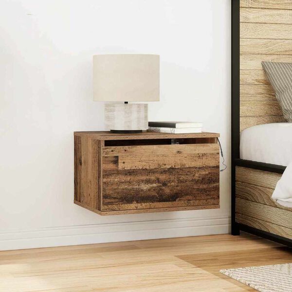 vidaXL Mesita de noche de pared con caj&oacute;n Madera vieja 50 x 36 x 30 cm