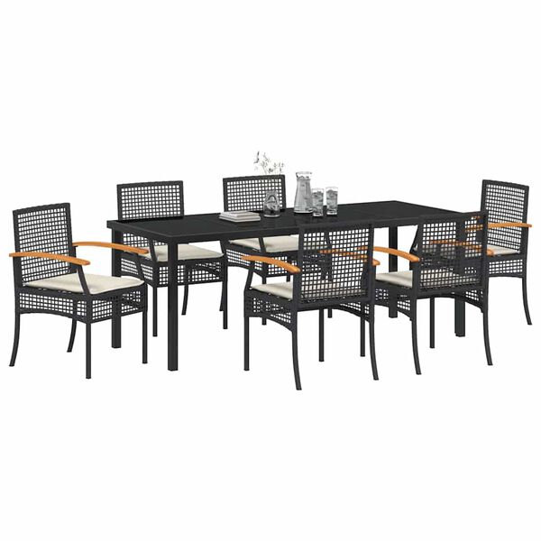 vidaXL Conjunto de Comedor de Jard&iacute;n 7 pcs Negro rat&aacute;n sint&eacute;tico