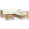 vidaXL Set de muebles de jard&iacute;n 6 piezas bamb&uacute; y cojines blanco crema