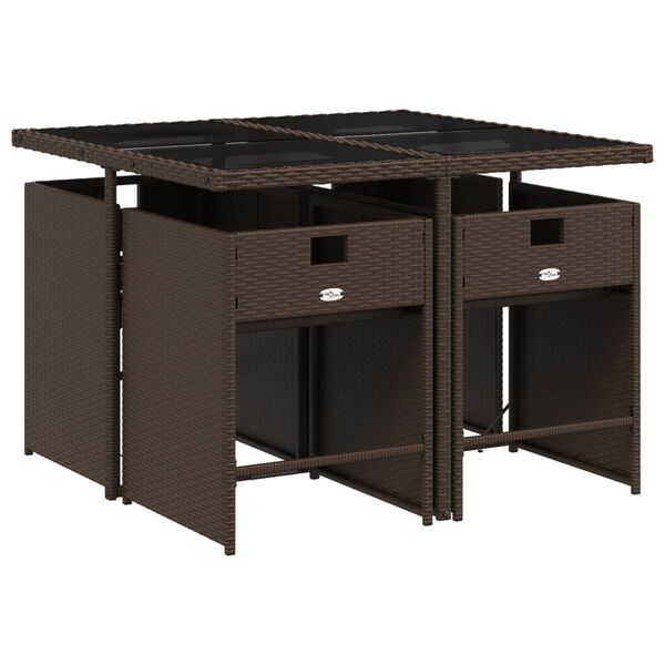 vidaXL Set comedor de jard&iacute;n 5 piezas y cojines rat&aacute;n sint&eacute;tico marr&oacute;n