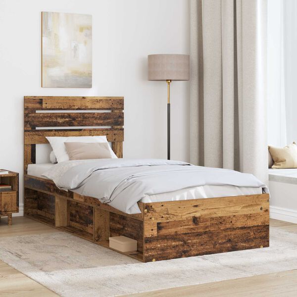 vidaXL Estructura de cama con cabecera Madera vieja 75 x 190 cm