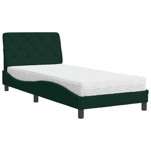vidaXL Cama con colch&oacute;n terciopelo verde oscuro 90x200 cm