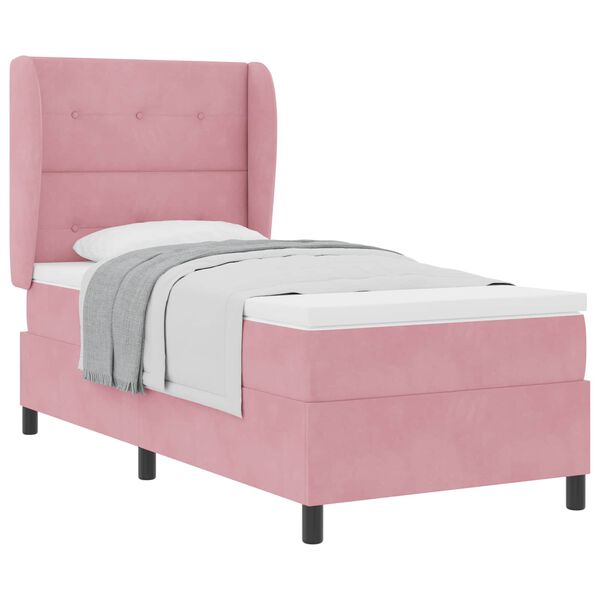 vidaXL Cama tipo Box Spring con colch&oacute;n Rosa 200 x 90 cm Poli&eacute;ster