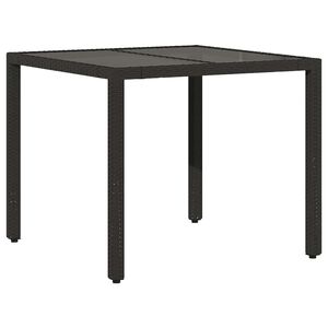 vidaXL Mesa de jard&iacute;n superficie de vidrio rat&aacute;n PE negro 90x90x75 cm