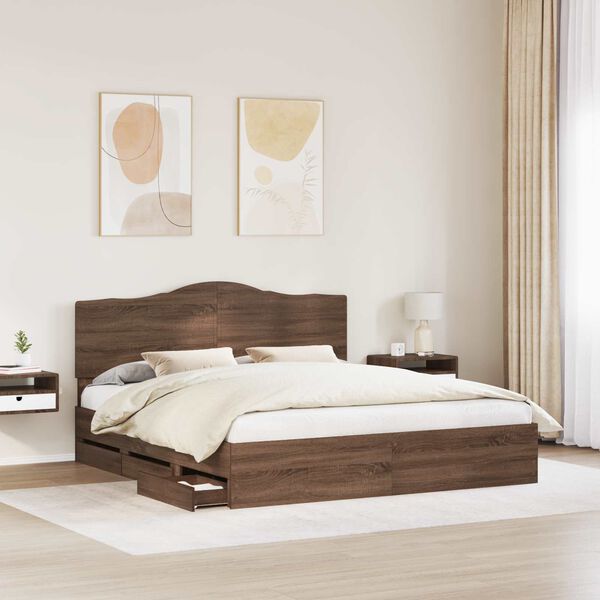 vidaXL Estructura de cama Roble marr&oacute;n 200 x 200 cm Madera Ingenieril