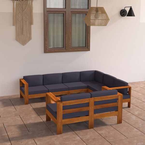vidaXL Muebles de jardín 8 pzas con cojines gris oscuro madera acacia