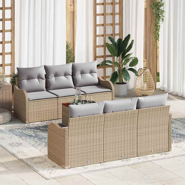 vidaXL Conjunto de sof&aacute;s de jard&iacute;n 7 pcs Beige y Gris Claro