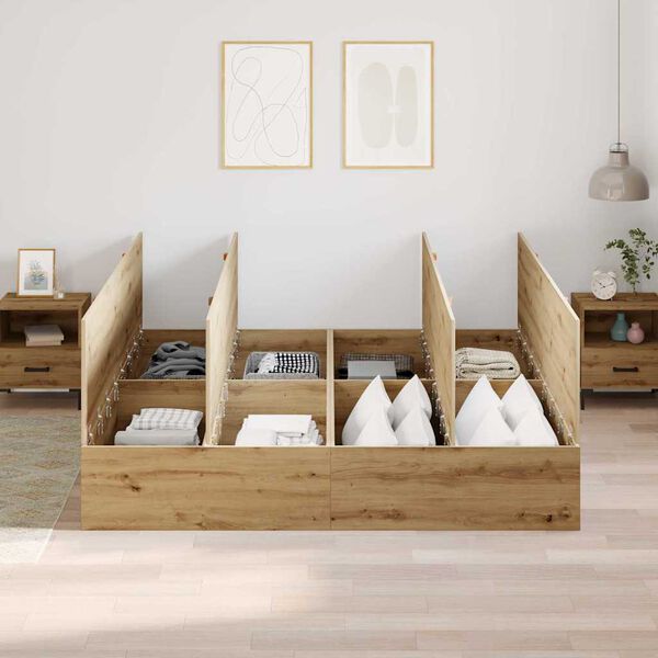 vidaXL Cama con almacenamiento Roble artesanal 200 x 200 cm