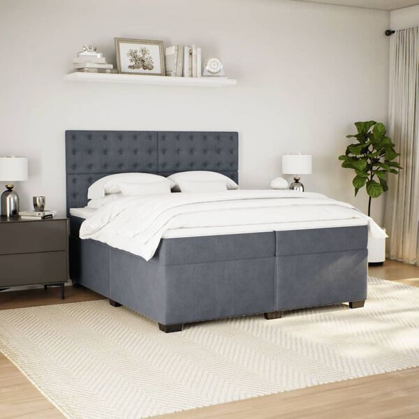 vidaXL Cama box spring con colchón terciopelo gris oscuro 200x200 cm