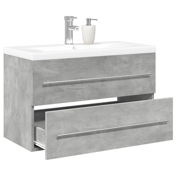 vidaXL Set muebles de ba&ntilde;o 2 piezas madera contrachapada gris hormig&oacute;n