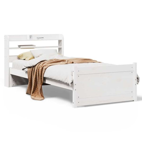 vidaXL Estructura de cama con cabecero sin colchón blanco 90x200 cm