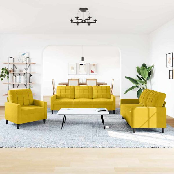 vidaXL Juego de sof&aacute;s con cojines 3 piezas terciopelo amarillo