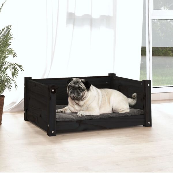 vidaXL Cama para perros madera maciza de pino negro 65,5x50,5x28 cm