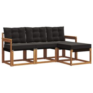 vidaXL Conjunto de sof&aacute;s de exterior con coj&iacute;n 4 pcs Natural y negro
