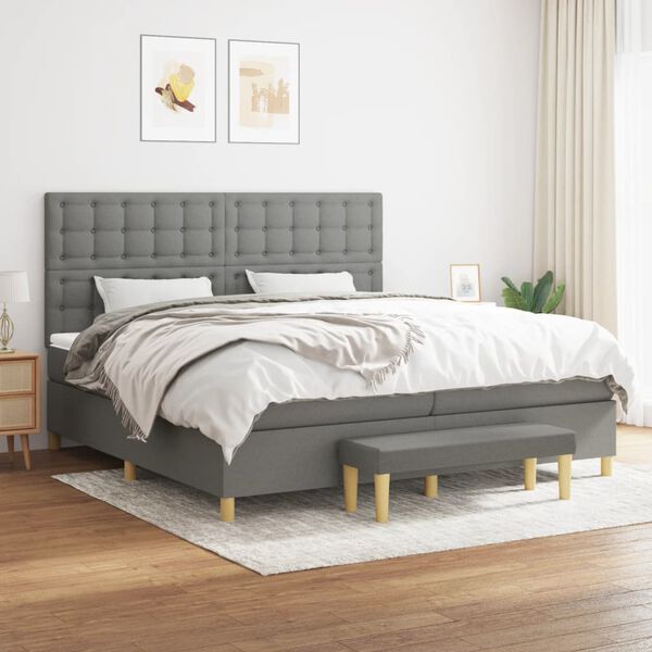 vidaXL Cama box spring con colch&oacute;n tela gris oscuro 200x200 cm