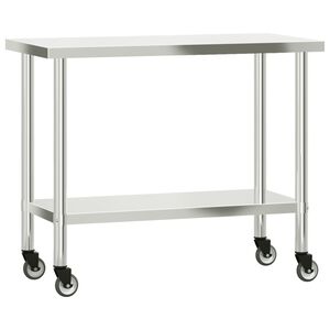 vidaXL Mesa de trabajo de cocina con ruedas acero inox 110x55x85 cm