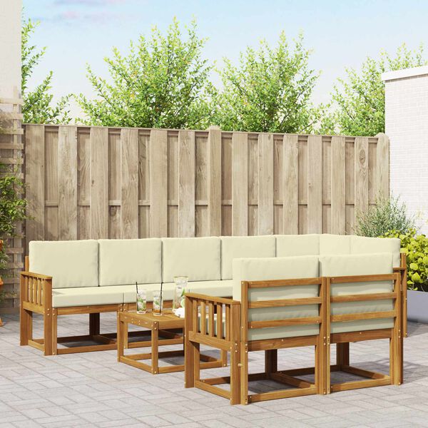 vidaXL Conjunto de sof&aacute;s de exterior con coj&iacute;n 9 pcs Natural y Crema