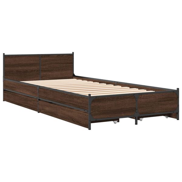 vidaXL Cama con cajones madera de ingeniería marrón roble 100x200 cm