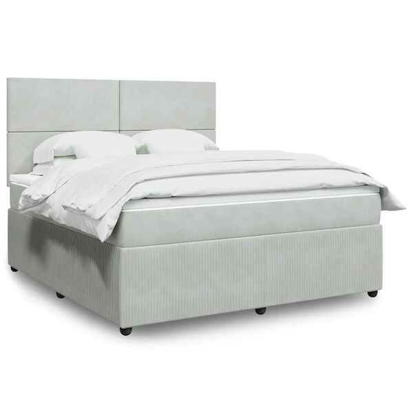 vidaXL Cama box spring con colch&oacute;n terciopelo gris claro 180x200 cm